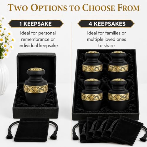 Image of Trupoint Memorials Cremation Urns for Human Ashes, Funeral Memorial Urn for Male and Female, Decorative Burial Grecian Urn Collection for Adult Men & Women - Black and Gold, 1 Keepsake