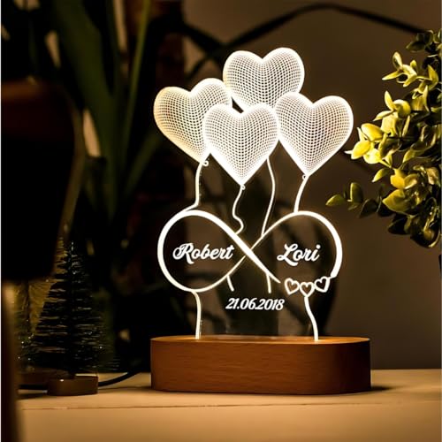 Artistic Gifts Handcrafted 3D Illusion Personalized LED Lamp for Couples Marriage Anniversary| Customized Night Lamps Wedding Anniversary Couple Valen