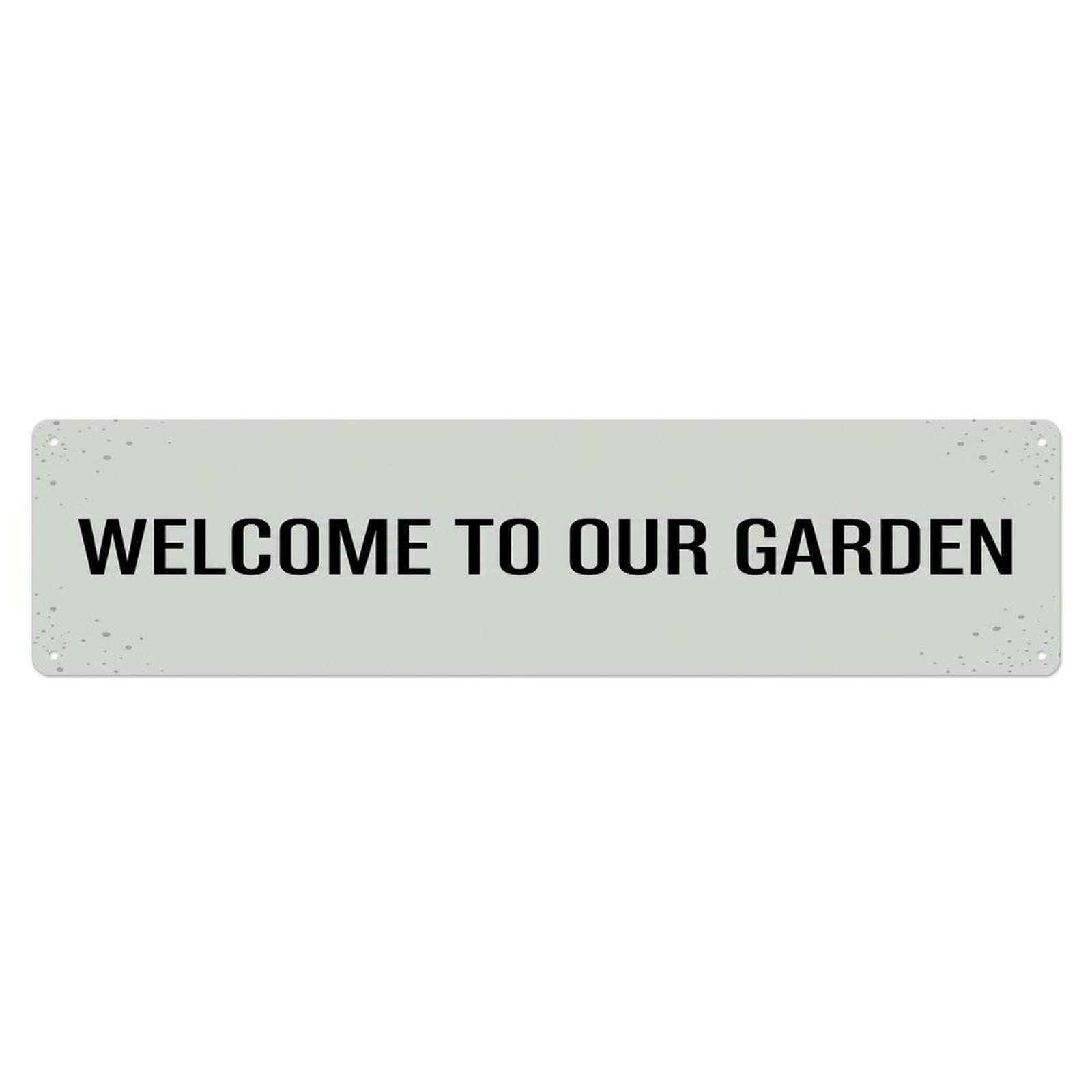 Vintage Welcome to Our Garden Ash Gray Metal Tin Sign