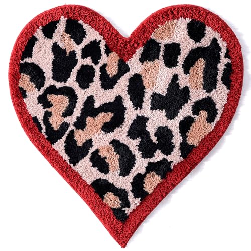 Tapete decorativo de peluche rojo estampado leopardo en forma de corazón miniatura 1