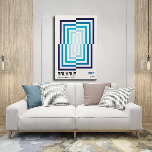 Toile Bauhaus bleue illusion pour décorer une chambre zen