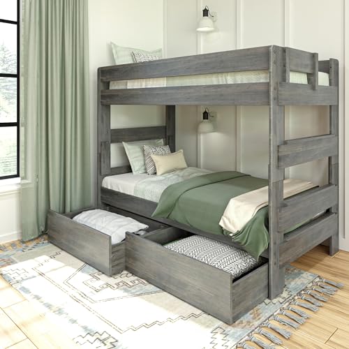 Max & LilyModern Farmhouse Twin/Twin Bunk Bed with Storage Drawers, Driftwood