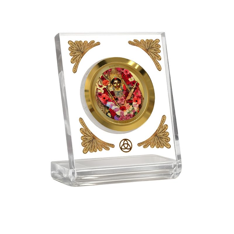 Image of DIVINITI 24K Gold Plated Katyayani MATA Acrylic Frame for Car Dashboard, Home Temple & Office Table | Premium Spiritual Gift, Blessings for Protection & Positivity, 8x7 cm Decorative Showpiece