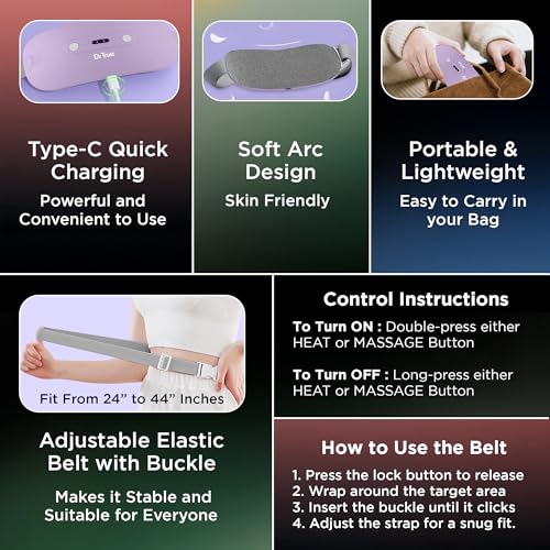 Image of Dr Trust USA Menstrual Period Cramp Relief Massager, Back and Belly Electric Heating Pad for Women with 3-Speed Temperature Adjustment and 4-Speed Massage Modes, Portable, Cordless -389