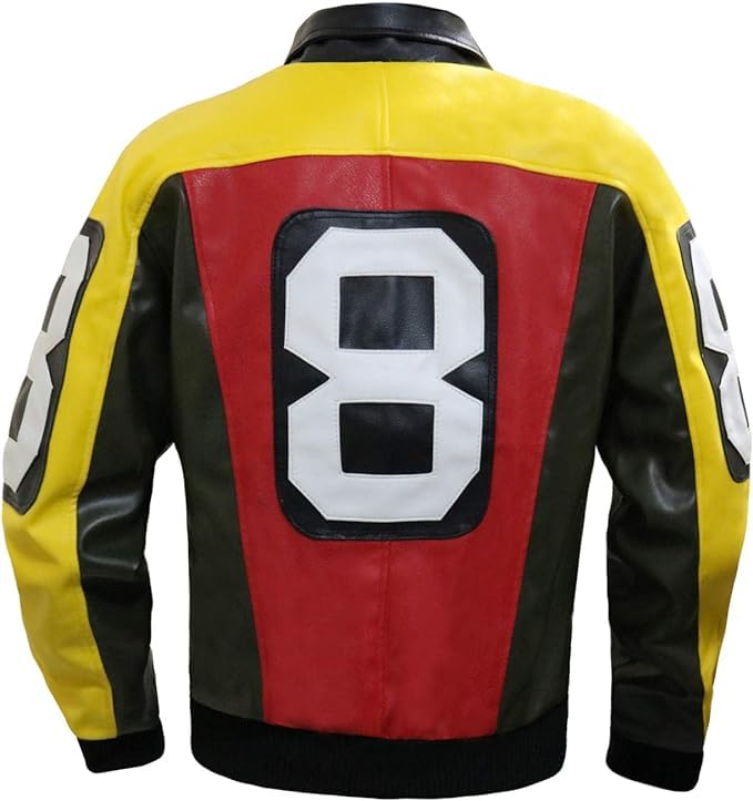 Image of 8 Pool Bomber Jacket- Faux Leather Seinfeld David Puddy Eight ball Lettermen Jacket - 90's Bomber Jacket