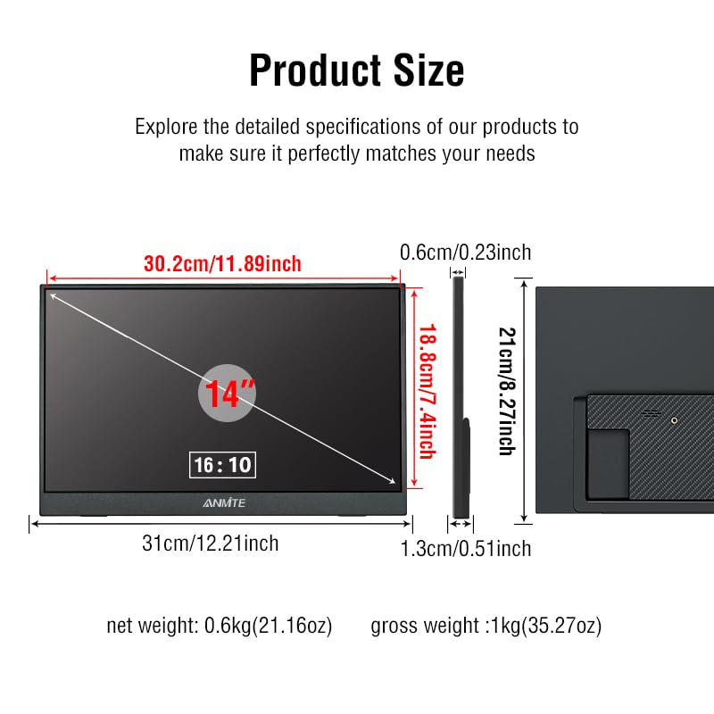 Image of 14 inch Portable Monitor for Laptop Computer Gaming Display Metal Enclosure Mobile Display