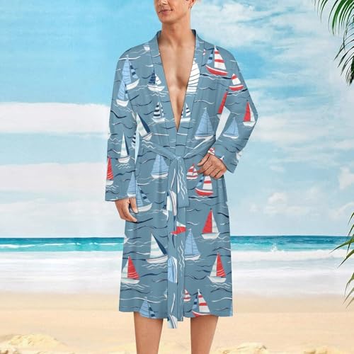 Ocean Boats Funny Men's Robe Soft Lightweight Bathrobe Long-sleeve Spa Robes2