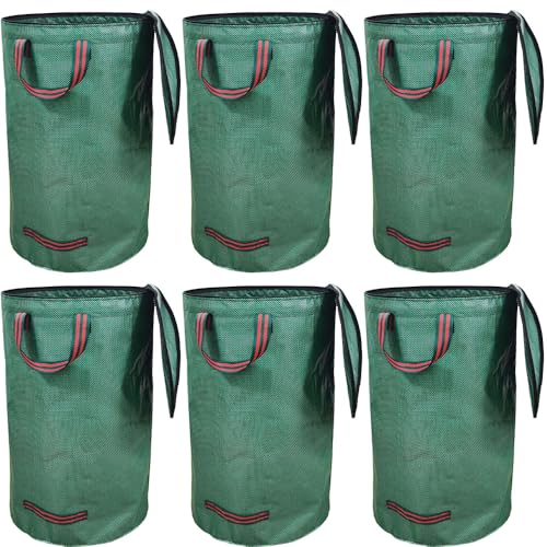 Ziqiangbuxi コンポスト バッグ ガーデンバッグ 大容量 大型バッグ 折りたたみ式 大型 庭用袋 再利用可能 落ち葉 園芸 ゴミ収集 たい肥 収穫用 取っ手付き コンポストバッグ 防災グッズ 園芸用 (300L-直径67cm x 高さ84cm,6