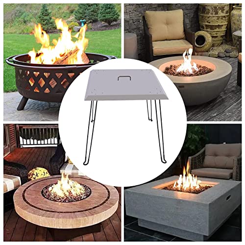Fire Pit Heat Deflector, 24 x 24 x 24 Inch Square Fire Pit Burner Cover to Push Heat Down and Out Stainless Steel Fires Pits Cover with Foldable Legs and Carrying Handle