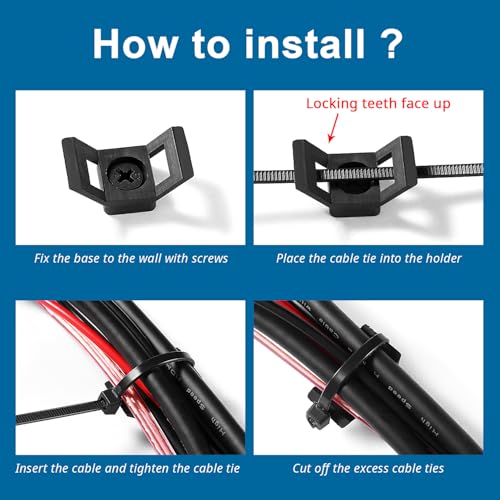 VooGenzek 45 Sets 12.5 * 15.5 mm Saddle Type Cable Tie Mount Bases, Saddle Type Mount Wire Holder - Image 4