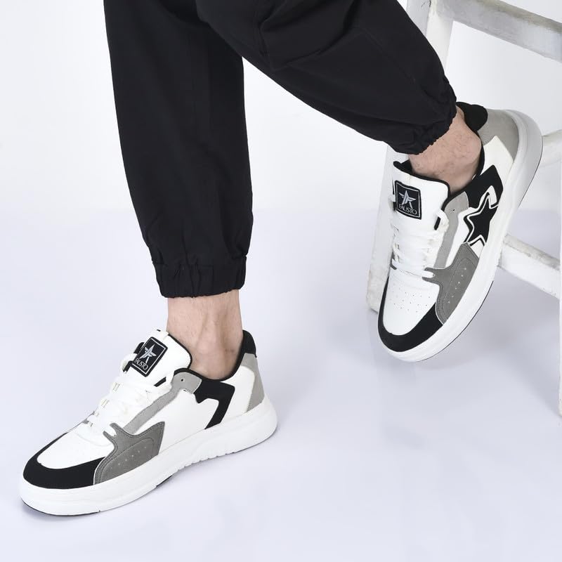 Image of FAUSTO Men's Colorblocked Mid Top Breathable Lace-Up Sneaker Shoes|Memory Cushion Casual Shoes|Chunky Streetwear Fashion Sneakers