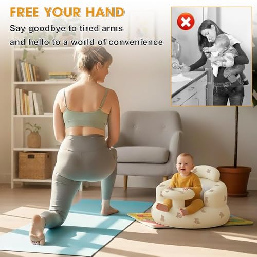 Image of Inflatable Baby Seat with Tray, Comfortable Sit Me Up Floor Seat for Baby Learning to Sit, Portable Built in Air Pump Blow Up Baby Chair，Sitting Support Infant Chair for 3 Months Up
