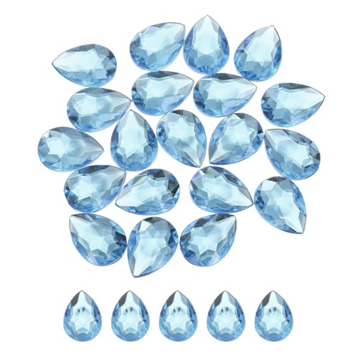 QUARKZMAN 20PCS Gemas Acrílicas con Respaldo Plano en Forma de Lágrima 18x25mm Diamantes de Imitación Artificiales para Manualidades, Bisutería, Fabricación de Joyas - Azul Claro