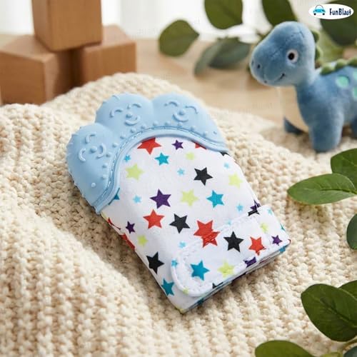 Image of FunBlast Baby Teething Mitten - Soft Silicone Teether Glove for Infants, BPA-Free, Safe & Comfortable Teething Toy for 3+ Months Babies, Toddlers, Infants (LightBlue)