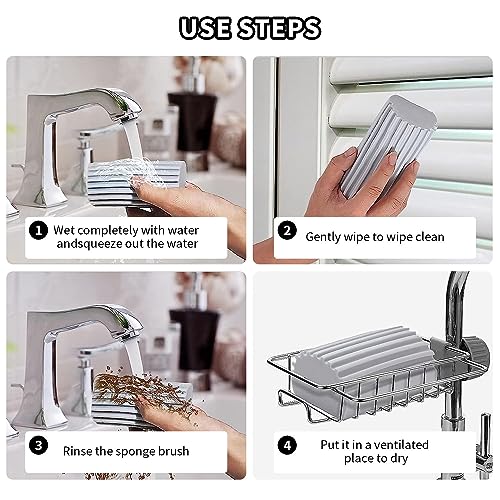 Image of 6pcs Damp Clean Duster Sponge Multifunctional Water Absorbent Dust Cleaning Sponge for Cleaning Blinds, Glass, Baseboards, Window Track Grooves and Faucets (Gray,Yellow)