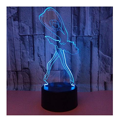 WFTD Veilleuse 3D, 7 Couleurs LED Acrylique Ballet Danseuse Graphics Veilleuse USB Alimentation avec télécommande Lampe de Chevet pour Enfants