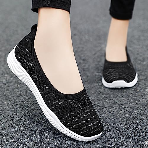 Hbeylia Women's Slip On Walking Shoes Fashion Lightweight Breathable Flying Woven Mesh Upper Casual Running Shoes Ladies Memory Foam Tennis Shoes Workout Footwear Non-Slip Gym Loafers for Work Nurse