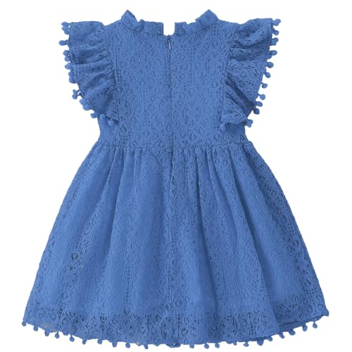 Image of BGFKS Baby Girl Tutu Dress Elegant Lace Pom Pom Flutter Sleeve with Flower Headband Set