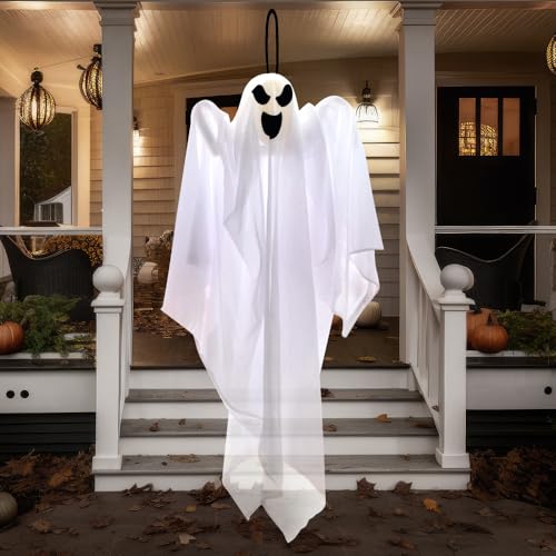 Image of JOYIN 1 PC 27.5 inch Halloween Hanging Ghost Decorations Outdoor, Halloween Flying White Ghost Decor for Tree Front Yard Patio Lawn Garden, Haunted House Prop, Party Decor Outside