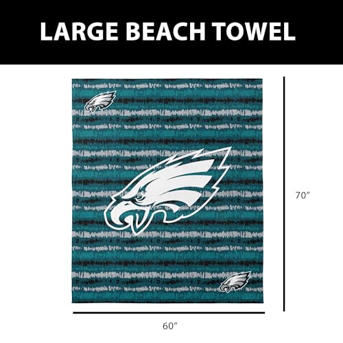 Image of Northwest NFL Philadelphia Eagles Oversized Microfiber Beach Towel, 60 x 70 Inches - Quick Dry, Sand Resistant, Lightweight, Highly Absorbent, Shibori Design