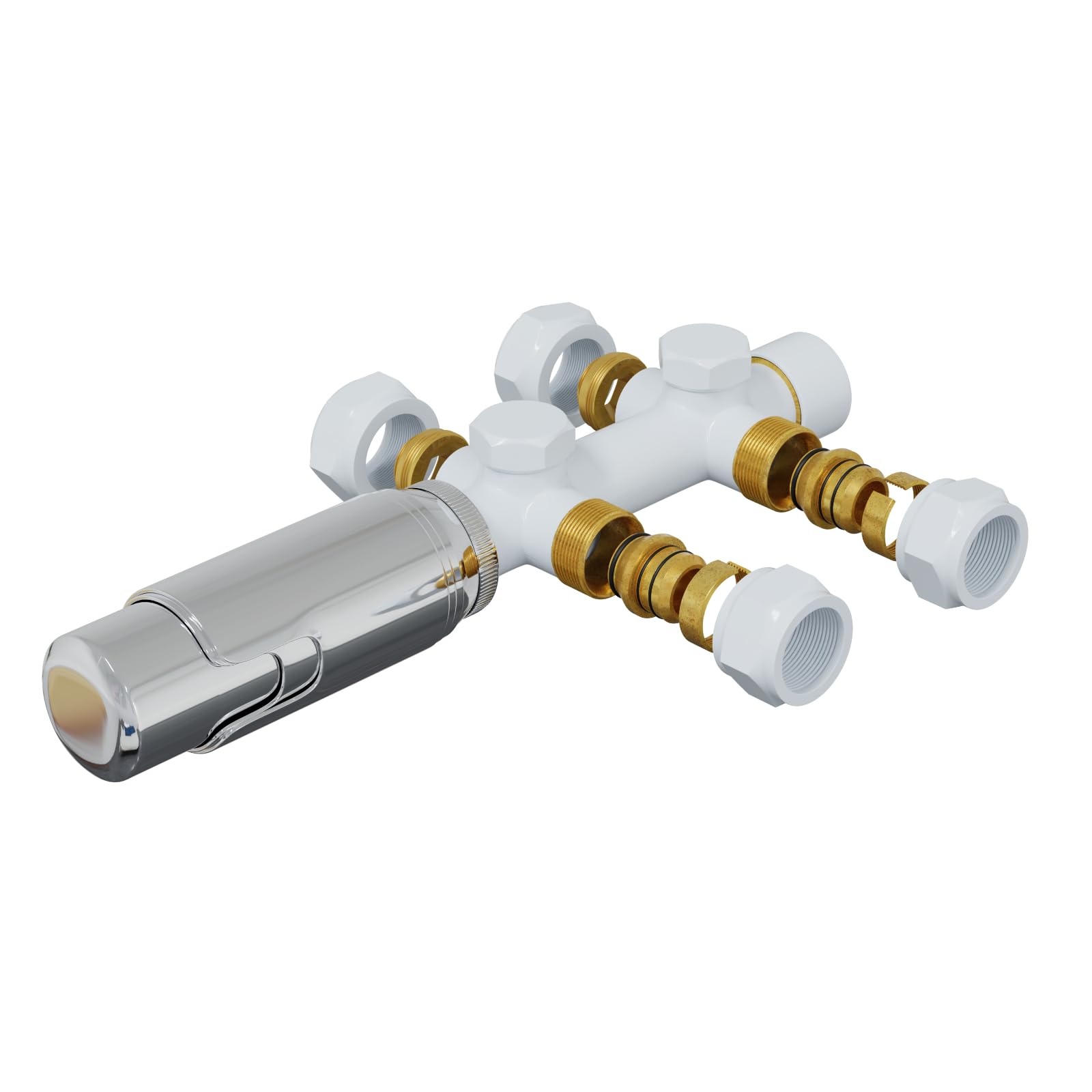 HAGO 24, valvola termostatica, termosifone, attacco centrale da 50 mm, universale, bianco, forma angolare, forma passante, sensore idrosensore, protezione antigelo, 5 livelli