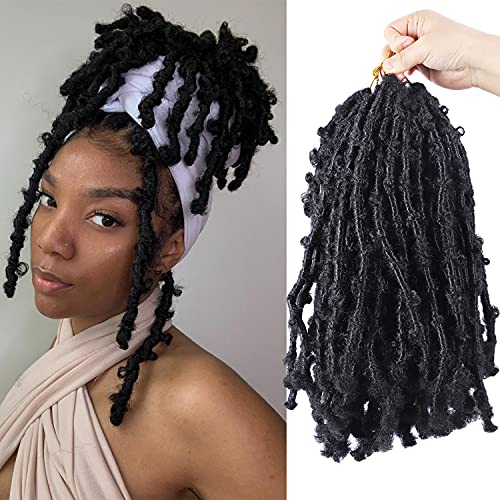 Butterfly Locs Crochet Hair 6 Packs 12 Inch Pre Looped Distressed Locs Crochet Braids (1B, 12inch)