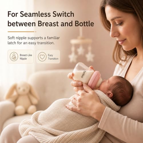 Image of YOHKOH Baby Bottle Nipples for Wide Neck Bottles, 100% Natural Feel Silicone Nipples, BPA-Free (3m+, M, 4 Counts)