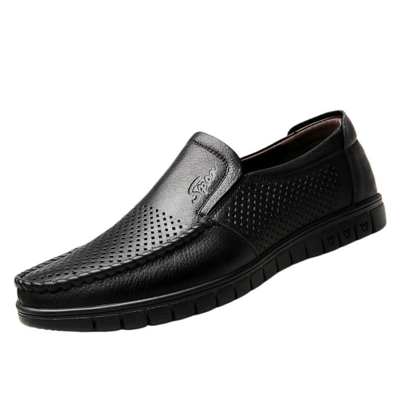Casual Loafers for Mens Vegan Leather Classic Solid Color Prom Wedding Non Slip Block Heel Anti-Slip Casual Shoe Slip-on