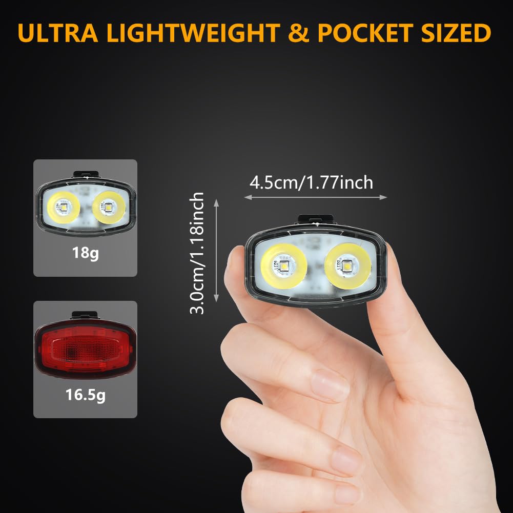 Kit Éclairage Vélo LED USB Rechargeable | Feu Avant 130 Lumens (8 Modes) & Feu Arrière 20 Lumens (12 Modes) | Ultra Fin, Étanche, Pour VTT, Ville, Nuit
