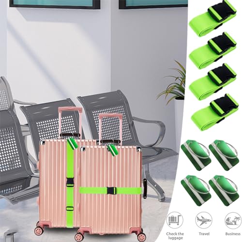 Image of BoAn 8 Pack Luggage Straps and Tags Set, for TSA Approved, 4 Adjustable Suitcase Belt and 4 Luggage Tags with Name ID Card,Travel Accessories Green