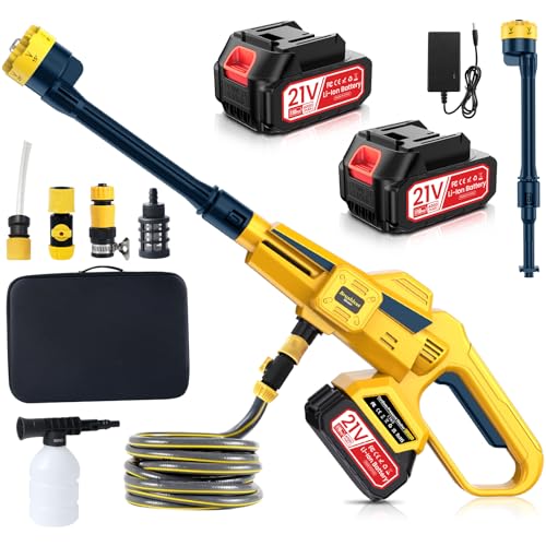 Cordless Pressure Washer, Portable Power Washer 3 Speed Adjustable with Brushless Motor, 2 x 4000mah Batteries, 6 in 1 Spray Nozzles, for Patio Cleaning and Car Washing
