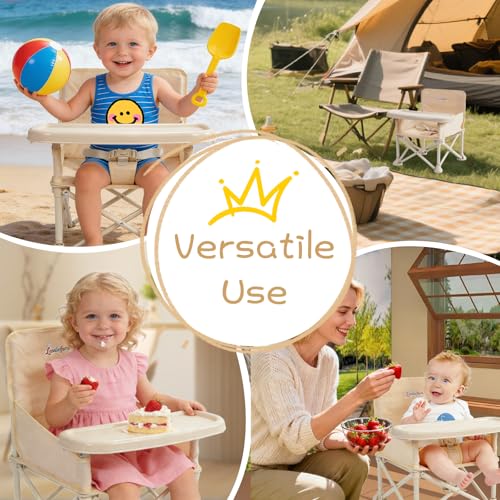 Image of Portable Baby Chair,Portable 3-in-1 Baby Booster Seat with Tray,Folding Toddler High Chair for Travel,Camping, Home & Dining, Easy to Clean & Store, Safe with Child Safety Belt Carry Bag(White)