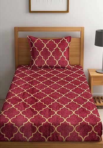 Image of YORIK TM Microfiber Bed Sheet with Pillow Cover, 3D-Printed, 144TC, Soft & Breathable, Double /Single Bed (Maroon, Small Single)