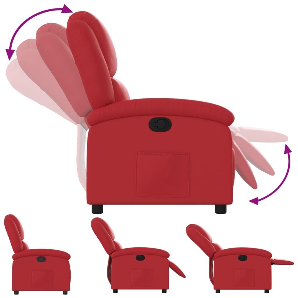 Poltrona relax con funzione reclinabile, poltrona TV regolabile fino a 135 gradi, poltrona imbottita in ecopelle con poggiapiedi e tasca laterale, poltrona TV per soggiorno, rosso, 71 x 86,5 x