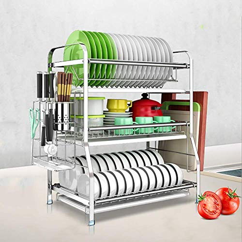 Edelstahl Geschirrtrockner, 3-stufiges Geschirrregal mit Besteckhalter und Schneidebretthalter Geschirrablage Regal Zähler Silber 42 cm (17 Zoll)
