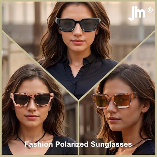 JM Trendy Polarized Square Sunglasses for Women Men Retro Chunky Rectangle Shades UV400 Protection3