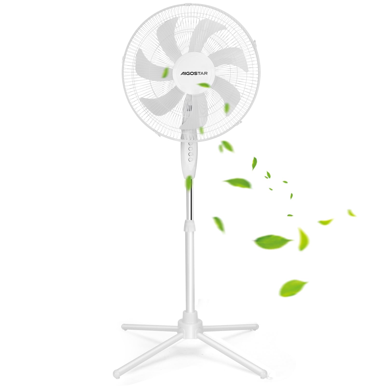 Aigostar Ventilador de Pie con 7 Aspas, Altura Ajustable 108-130cm, Ventilador Silencioso (43 cm Ø), Oscilante 70°, 3 Velocidades, para Salón, Dormitorio y Oficina, Erika