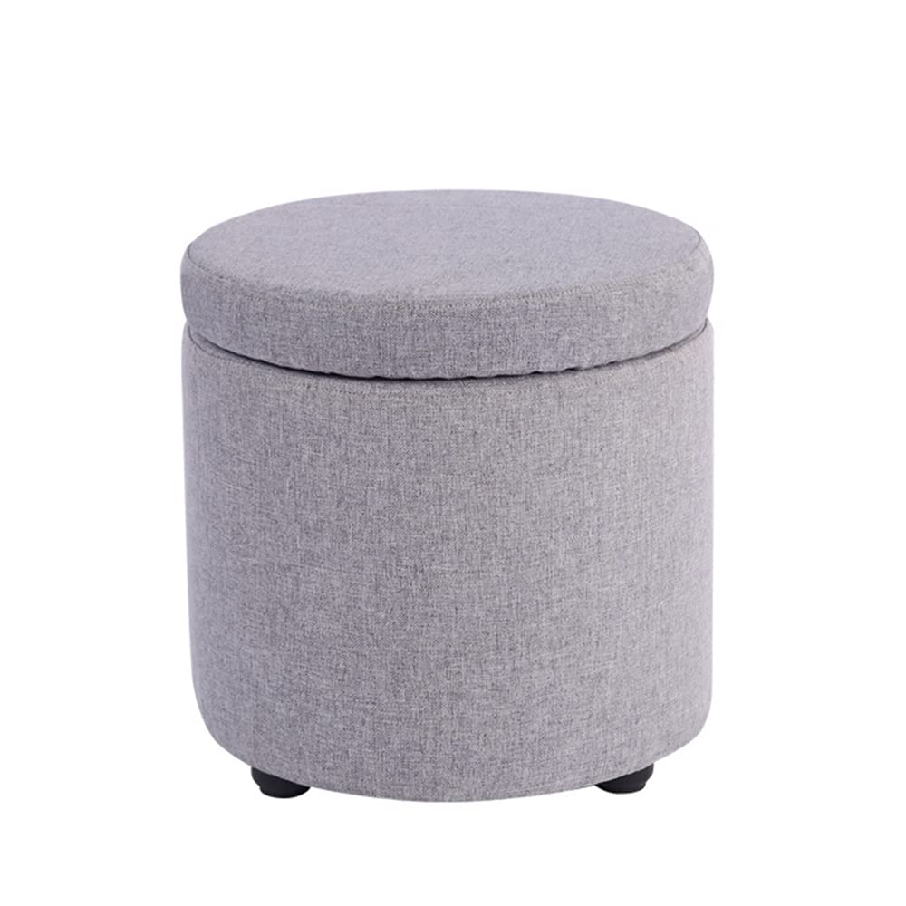Pouf de rangement rond lin gris coffre salon chambre 32cm