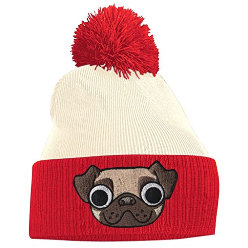 Bang Tidy Clothing Pom Pom Beanie - Pug- Red and Off White
