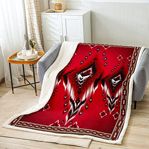 Exotic Fleece Blanket Red Aztec Blanket For Kids Child Boys Girls,Southwestern Throw Blanket Moroccan Mexican Style Blankets 90"X90",Ethnic Tribe Trippy Nordic Tribal Bohemian Decor #TOP1