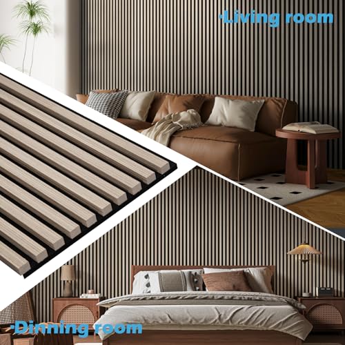 Image of Art3d 108 x 12 Inch 3D Fluted Soundproof Wood Slat Wall Panel, 2-Pack, Oak