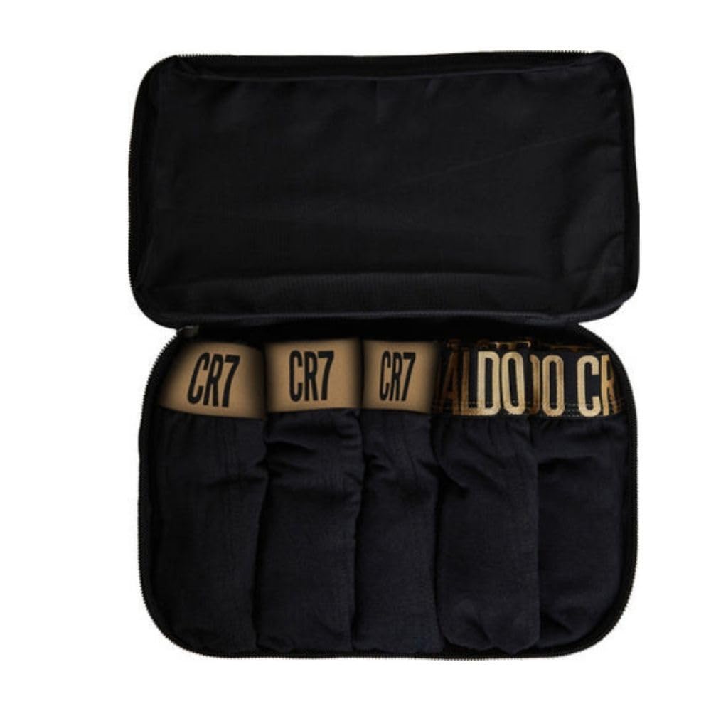 CR7 Underwear Pack 5 Bóxers Hombre Algodón y Microfibra con Bolsa de Viaje Oferta - Negro, Oro
