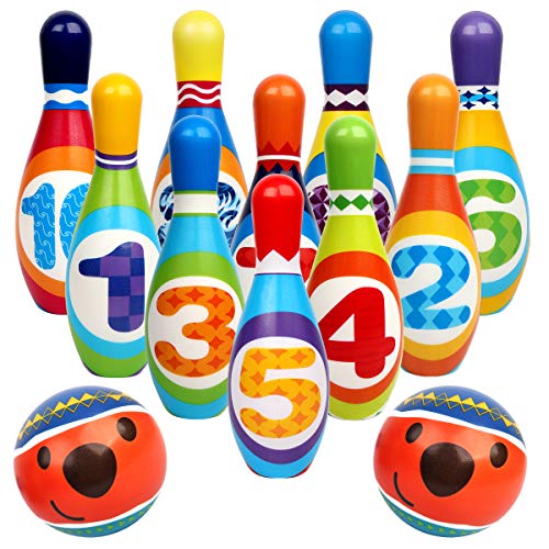 Vanmor Kids Bowling Set Toy, Toddlers Educational Toys with 10 Bowling Pins & 2 Balls, Indoor & Outdoor Games Birthday Party Gifts for Preschooler 3 4 5 6 Years Old Boys Girls