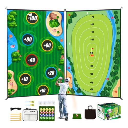 Golf Chipping Game Mat Double Sided 40 pcs Golf Game Set with 65 FT Golf Practice Mat Outdoor Indoor Hitting Games for Adults & Kids Home Backyard Garage Game for Fathers Day