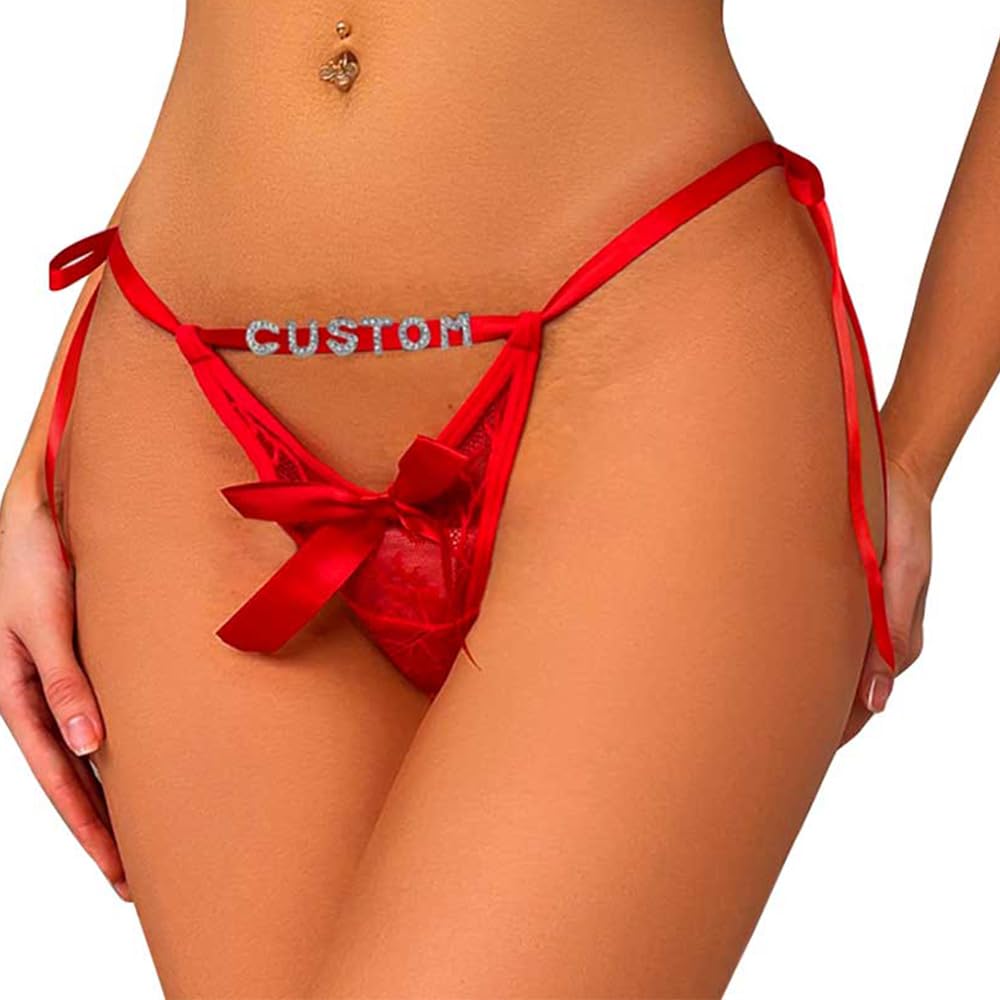 PPETAUL Custom Thong - Personalized Thongs with Name Customized Panties for Women Rhinestone Golden Letters G-String Thongs, Pattern05, One size