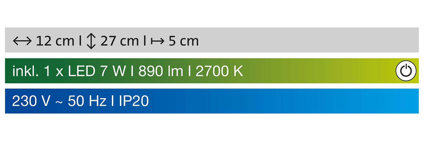 Fischer & Honsel Wandleuchte, Foder | nickelfarben matt| B: 12,00 cm, H: 27,00 cm, Ausladung Wand: 5,00 cm| mit Schalter| 1x LED 7 Watt 2700 K| 890 lm| EEG: F | 30538