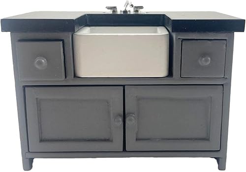 Melody Jane Dolls Houses Casa de muñecas Negro y Gris Moderno Belfast Fregadero Unidad Miniatura Muebles de Cocina