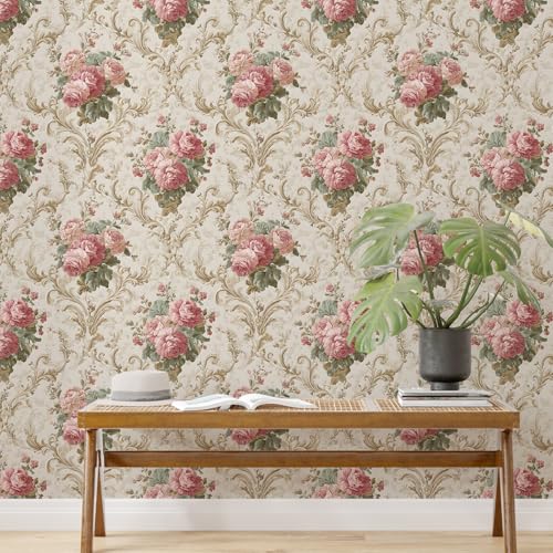 Image of PAPER PLANE DESIGN Vintage Floral Vinyl Self Adhesive Wallpaper Peel & Stick, Waterproof, Stain-Proof | 16 in X 90 in, Decor for Bedroom, Hallway, Living Room (B)