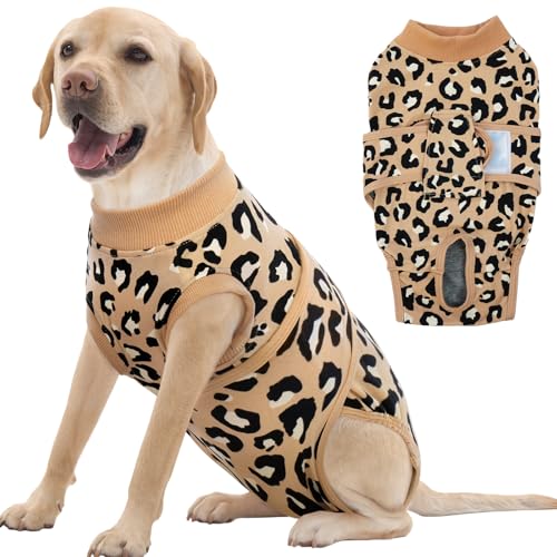 Image of FUAMEY Recovery Suit for Dogs After Surgery,Soft Breathable Dog Bodysuit E-Collar & Cone Alternative Surgical Suit,Male Female Dog Neuter Spay Suits Anti Licking Wounds Onesie Brown Leopard XXL