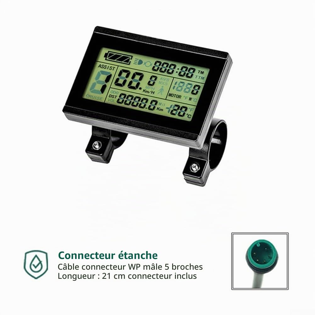 E-Bike Pedelec Display KT-LCD 3 avec panneau de commande connecteur étanche